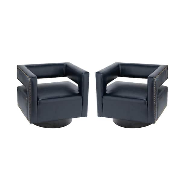 JAYDEN CREATION Ferrero Navy Contemporary and Classic Swivel Barrel Chair with Metal Base (Set of 2)