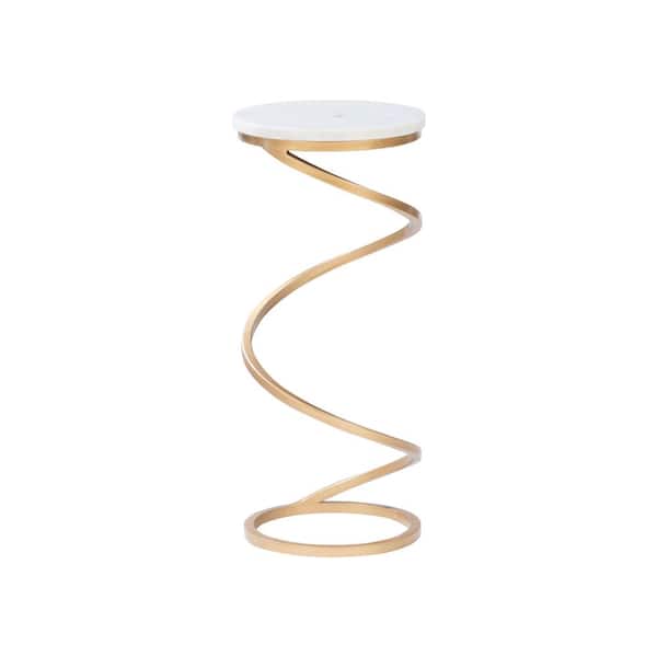 Powell Company Izzy 10.5 in. White and Gold Round Marble End Table