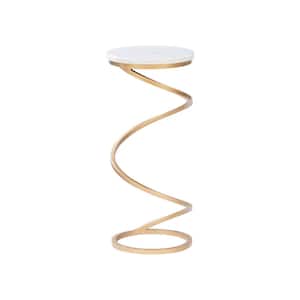 Pippen White Marble and Gold Spiral Round 10.5 in. with Drink Table