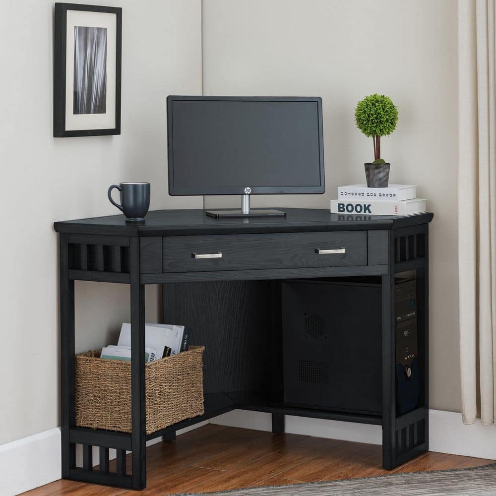 Leick Home 48 in.Corner Black Oak Writing Desk with Center