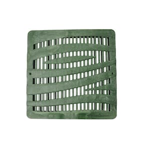 12 in. Plastic Square Drainage Catch Basin Grate with Wave Design in Green