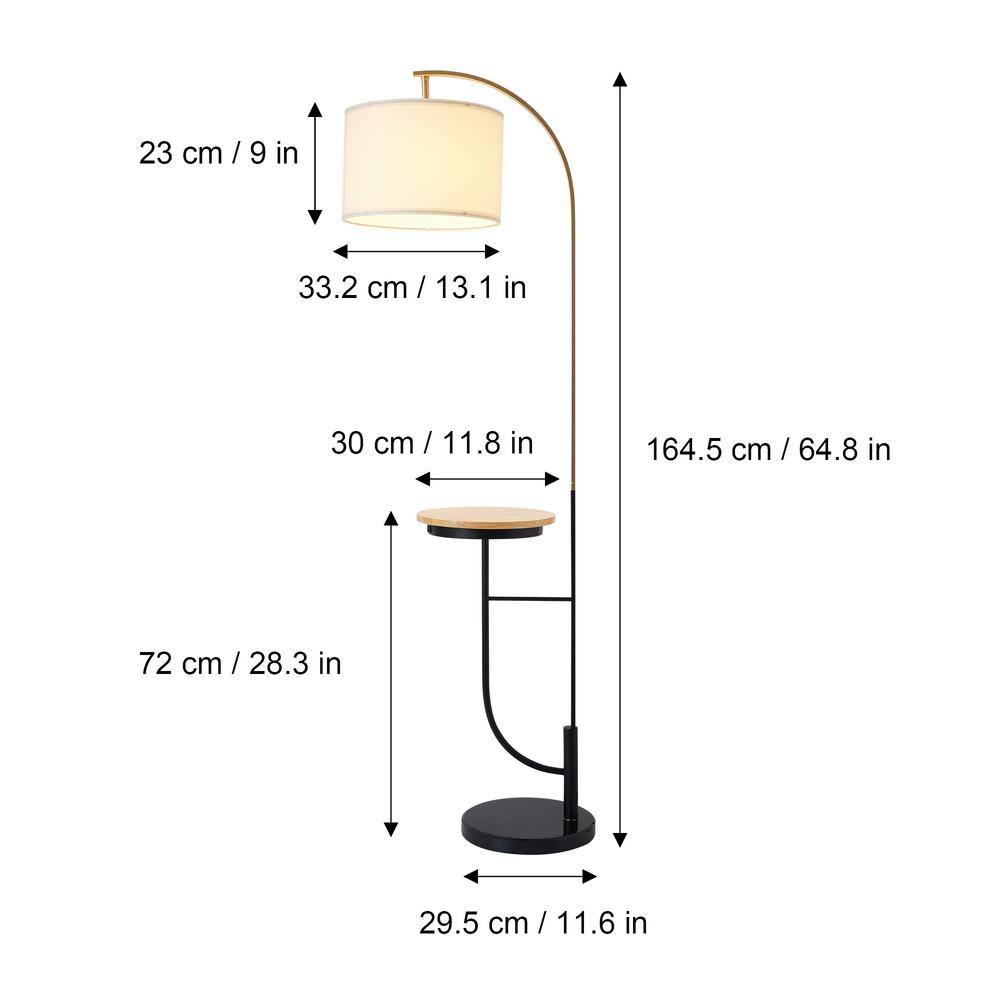 Danna 65" White and Black Arc Floor Lamp with Table and USB Port