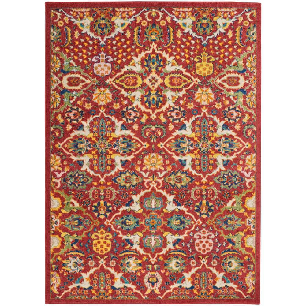 Bohemian Bliss Red Multicolor Floral Synthetic 5'3" x 7'3" Area Rug