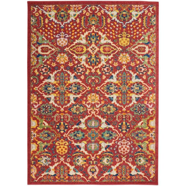 Nourison Allur Red Multicolor 5 ft. x 7 ft. Floral Medallion Boho Transitional Area Rug
