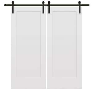 60 in. x 80 in. Smooth Madison Primed Composite Double Sliding Barn Door with Oil Rubbed Bronze Hardware Kit