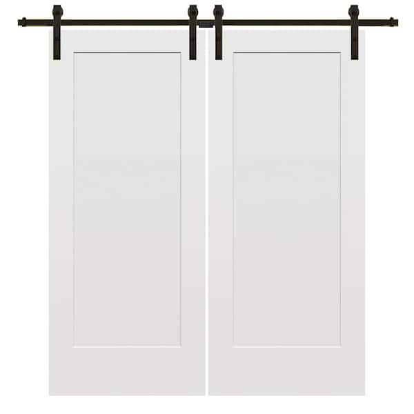 MMI DOOR 60 in. x 80 in. Smooth Madison Primed Composite Double Sliding Barn Door with Oil Rubbed Bronze Hardware Kit