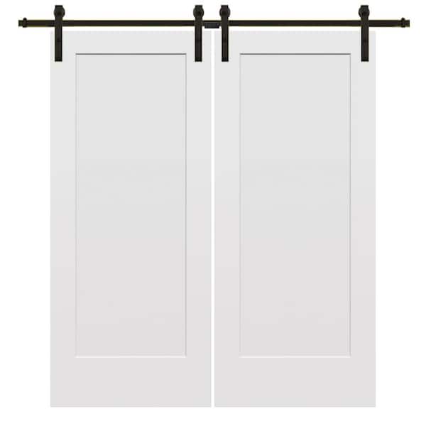 MMI Door 64 in. x 80 in. Smooth Madison Primed Composite Double Sliding Barn Door with Oil Rubbed Bronze Hardware Kit