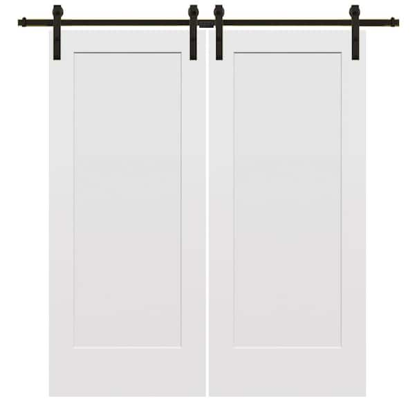 72 in. x 80 in. Smooth Madison Primed Composite Double Sliding Barn Door with Oil Rubbed Bronze Hardware Kit