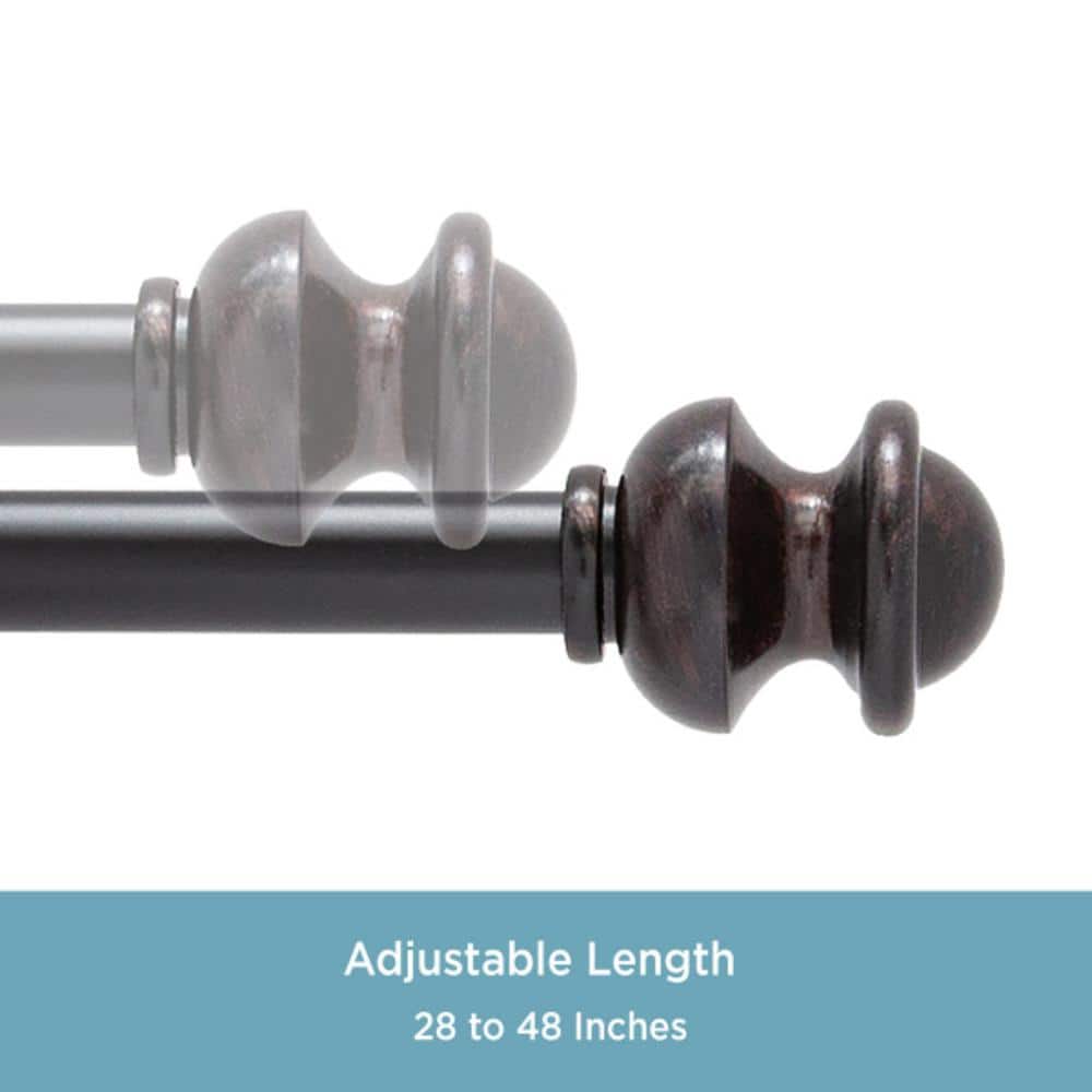 Antique Rust Adjustable Single Curtain Rod with Finials, 28'' - 48''