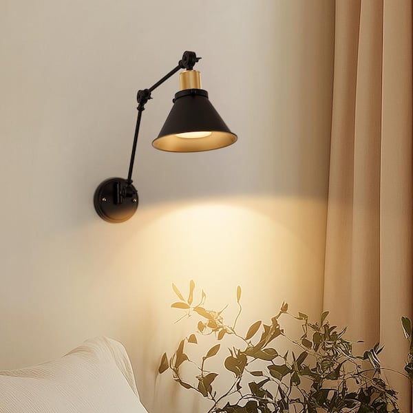 Yosoan 2-Pack Industrial Wall Sconce Lights | Vintage Black Metal Shade, E26 Base, Indoor Use