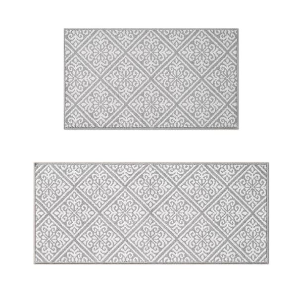 Austell 2-Tone Light Grey/Ivory 2 ft. x 5 ft. Geometric Polypropylene 2-Piece Rug Set