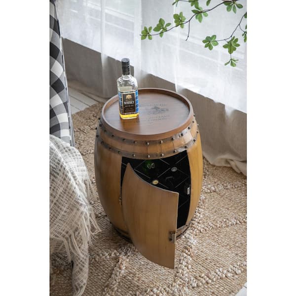 BOPOREA MEGO LLC Rustic Wood Wine Barrel Outdoor Side Table with