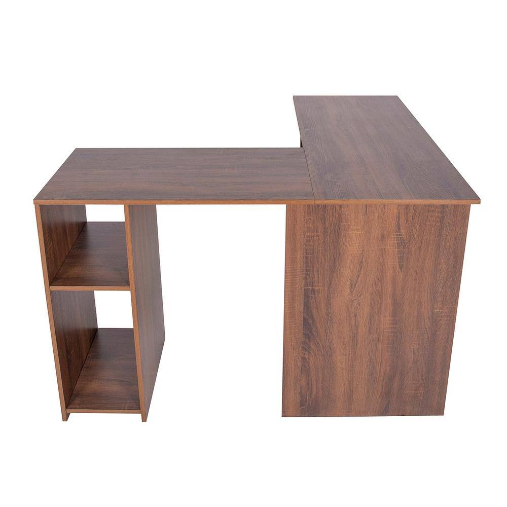47.2 in. L-Shaped Light Brown Wood Corner Computer Desk with 2-Storage Shelves and Hutches