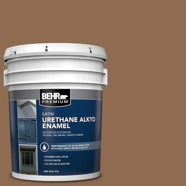 BEHR PREMIUM 5 gal. #N250-6 Split Rail Urethane Alkyd Satin Enamel Interior/Exterior Paint
