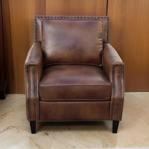 Brown Leather Armchair with Nailhead