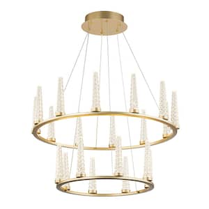 Dreamy 24.4 in. 20-Light Wagon Wheel 2-Tier Dimmable Integrated LED Champagne Gold Chandelier with Acrylic Cone LED Bulb