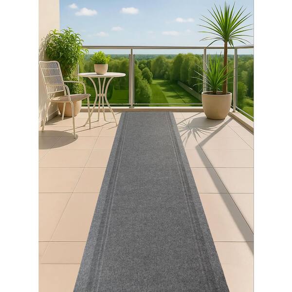 Custom Tracker Indoor/Outdoor Hallway Runner Rug 3 ft. W x 26 ft. L Gray Polyester Garage Flooring