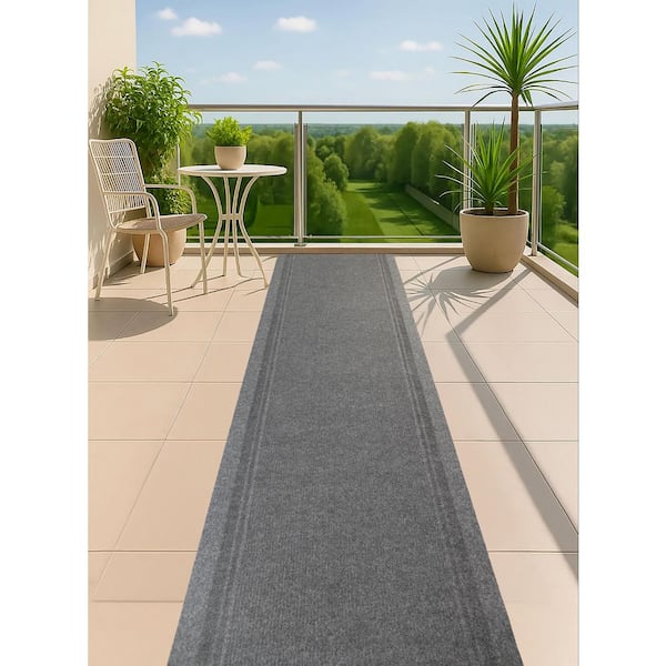 Custom Tracker Indoor/Outdoor Hallway Runner Rug 3 ft. W x 16 ft. L Gray Polyester Garage Flooring