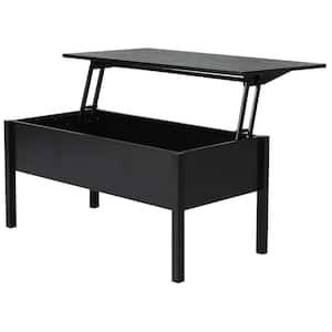 39 in. Black Rectangle Particle Board Coffee Table with Lift Top