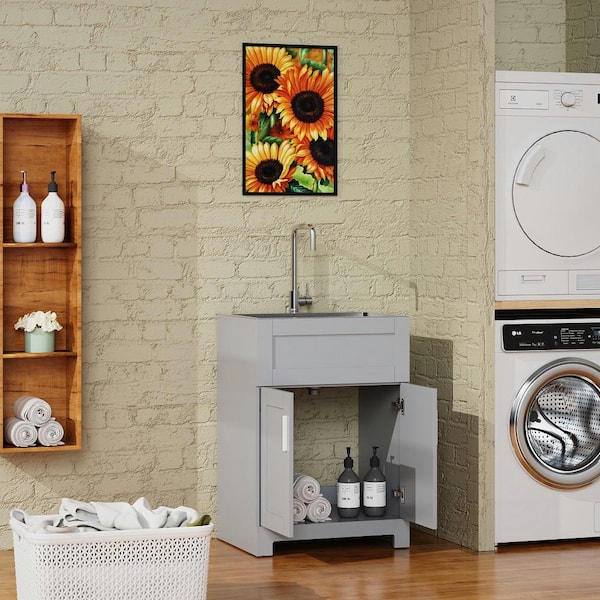 Amucolo 24 in. Stainless Steel Drop-in Laundry Utility Sink with Faucet
