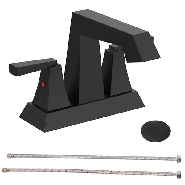 Unbranded 4 in. Centerset 2-Handle Bathroom Faucet with Spot Defense and Drain Assembly in Matte Black