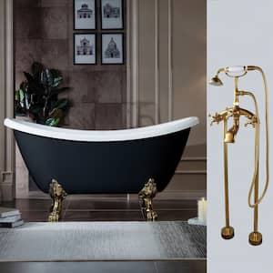 Idaho 59 in. Heavy Duty Acrylic Slipper Clawfoot Bath Tub in Black Faucet, Claw Feet, Drain & Overflow in Polished Gold