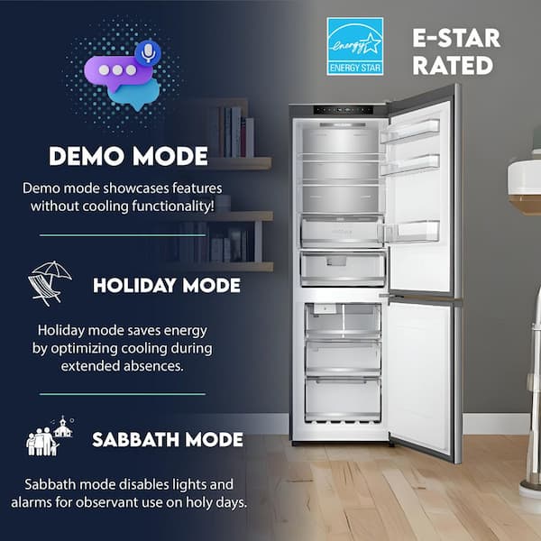 11.6 cu. ft. 23.38 in. 110-Volt Bottom Mount Refrigerator-Freezer with ICE MAKER Frost Free Reversible In Stainless