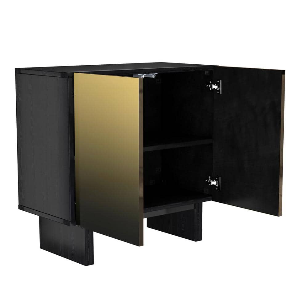 Khaki and Black 2-Door Wood Accent Sideboard with Golden Legs