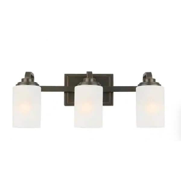 Hampton Bay 21 in. 3-Light Oil-Rubbed Bronze Contemporary Bathroom Vanity Light with Frosted Patterned Glass Shade