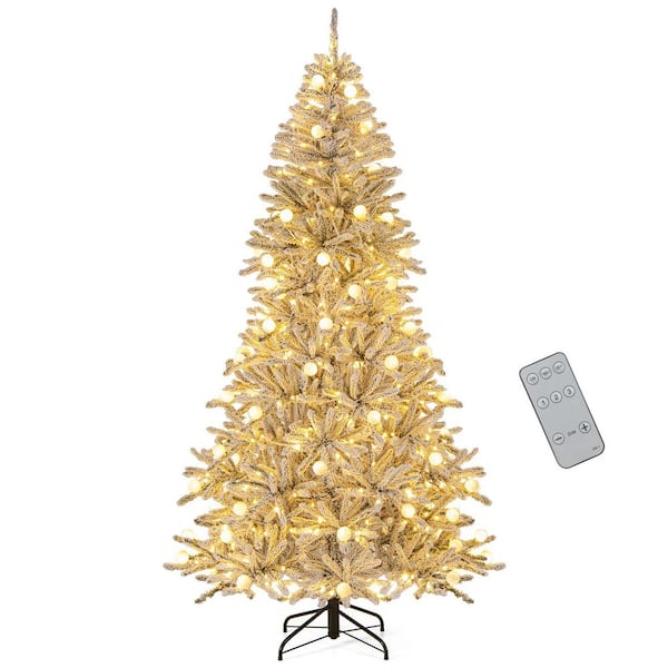 ANGELES HOME 7 ft. Pri-Lit Snow-Flocked Christmas Tree With Base Sphere Light Remote