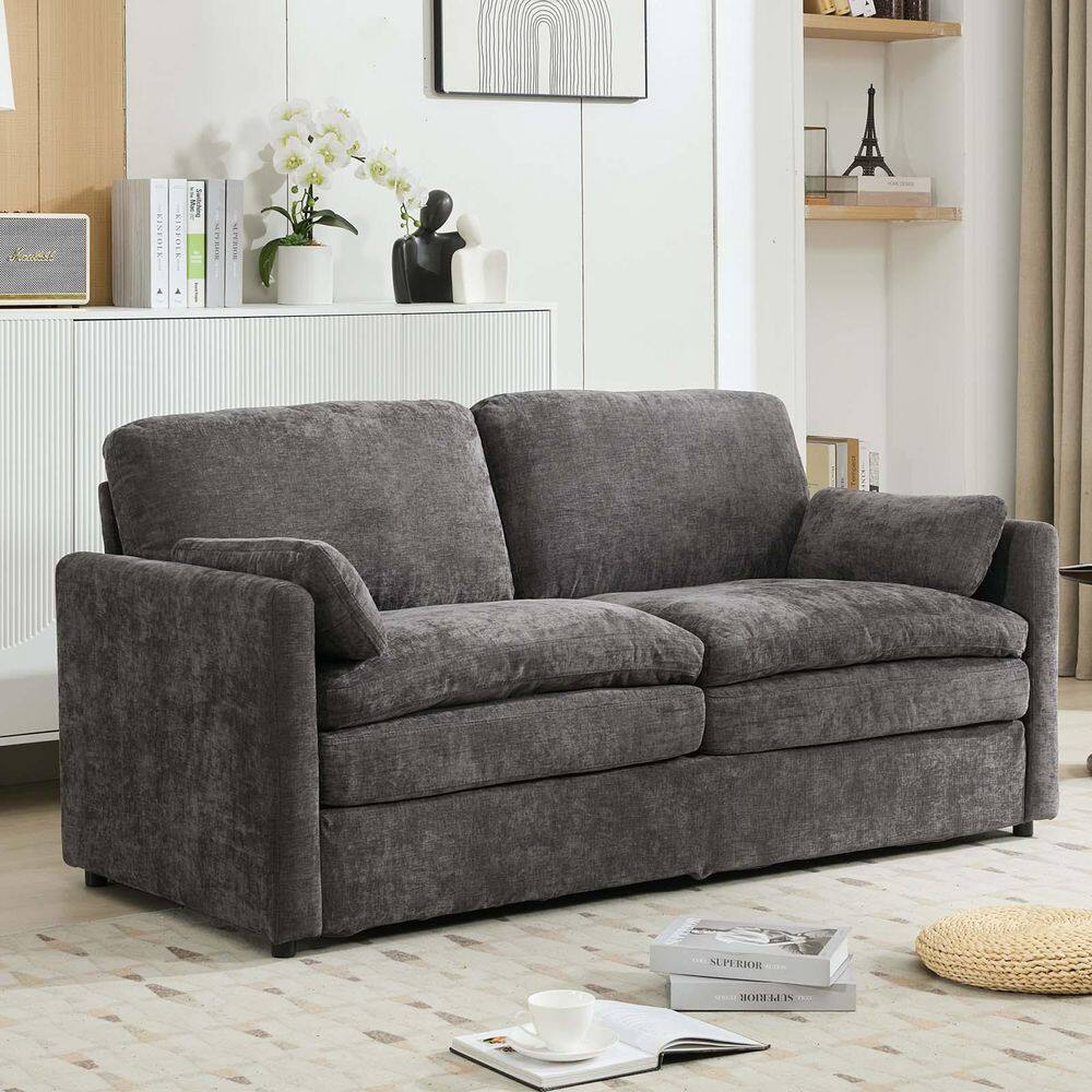 68 in. Dark Grey Chenille 2-Seater Cozy Upholstered Loveseat Double Cushion