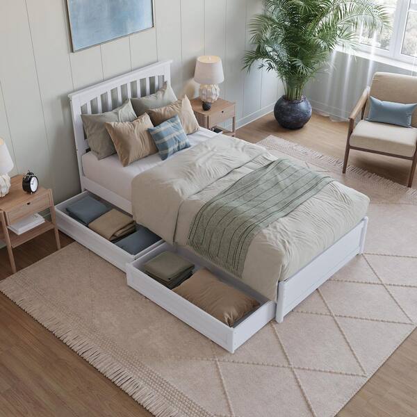 AFI Everett White Solid Wood Frame Twin XL Platform Bed with Panel