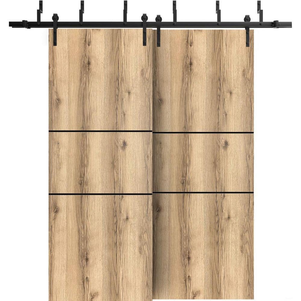 64 in. x 84 in. 2 Panel Oak Solid Wood with Honeycomb Sliding Barn Door with Hardware Kit price history on PriceWatchPro