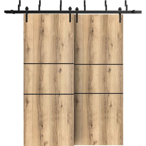 Sartodoors 72 in. x 80 in. 2 Panel Oak Solid Wood with Honeycomb Sliding Barn Door with Hardware Kit