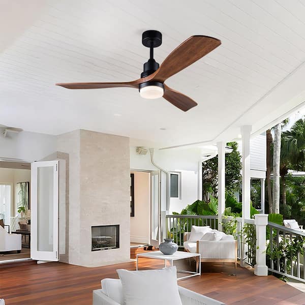 Modern 52 in. Indoor Black 3 Solid Wood Blades Downrod Standard Ceiling Fan with Reversible DC Motor and Remote Included