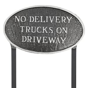 No Delivery Trucks on Driveway Standard Oval Statement Plaque with 17.5 in. Lawn Stakes-Swedish Iron
