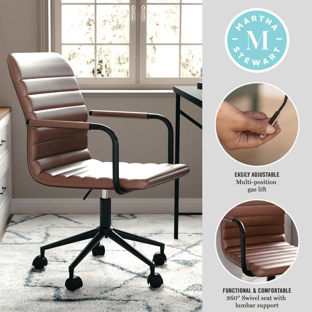 Saddle Brown Faux Leather Swivel Office Chair with Bronze Frame