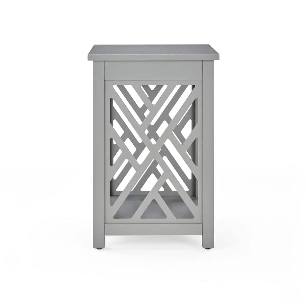 Gray Wood End Table with Tray and Shelf