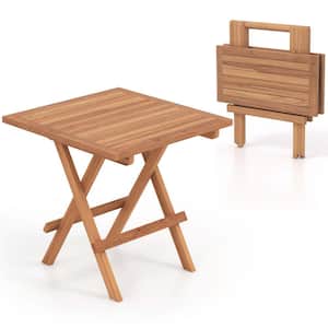 1-Piece Patio Indonesia Teak Wood Folding Outdoor Side Table Square Slatted Tabletop Portable Picnic