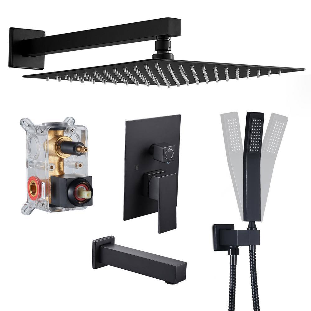 Heemli Rainfall 1Spray Square 12 in. Tub and Shower Faucet with Hand