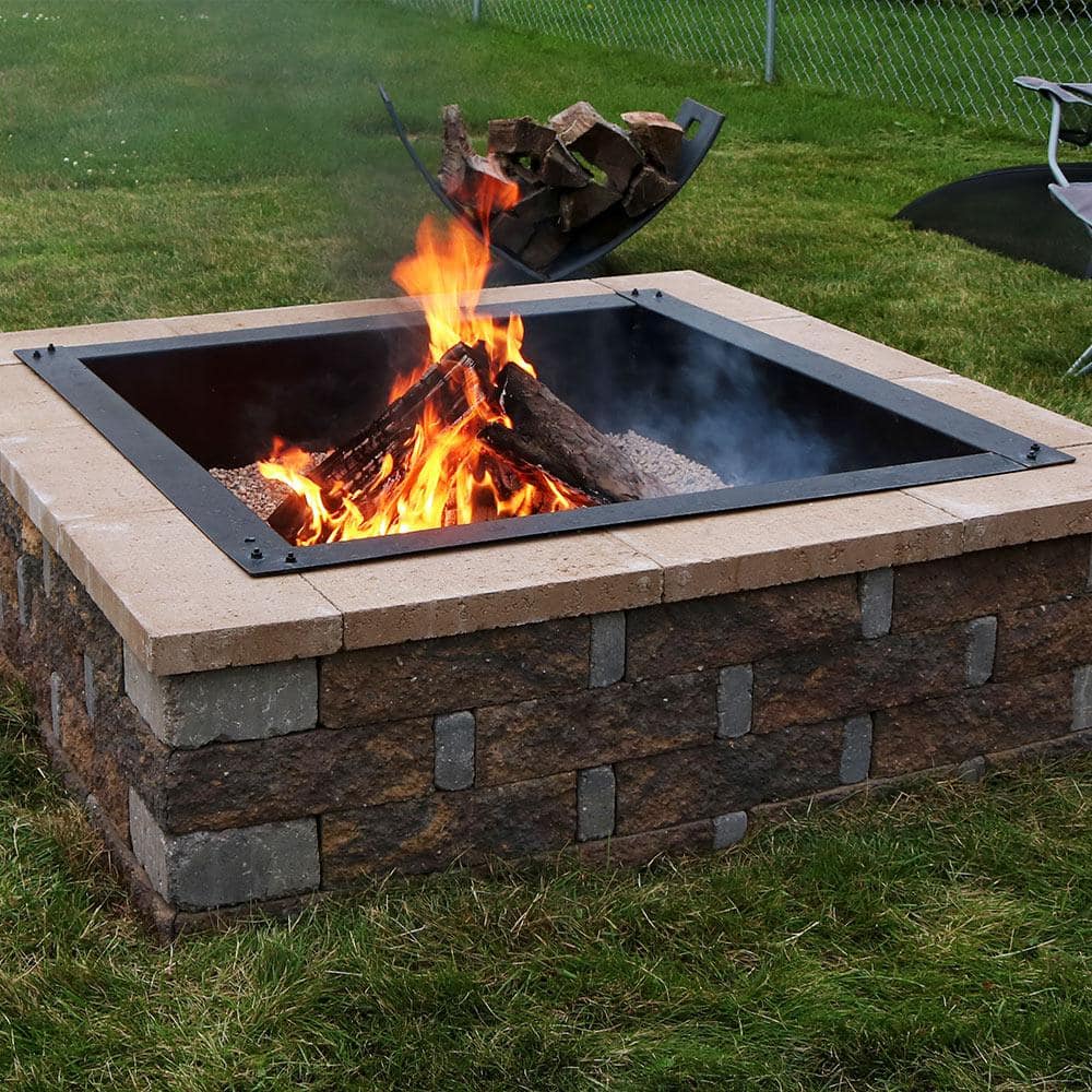 Heavy-Duty Black Steel Square Fire Pit Ring Insert, 42"