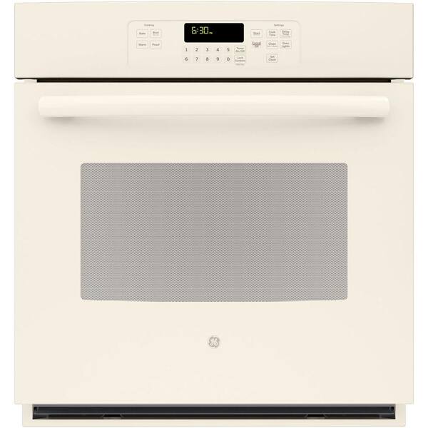 GE 27 in. Single Electric Wall Oven Self-Cleaning with Steam in Bisque