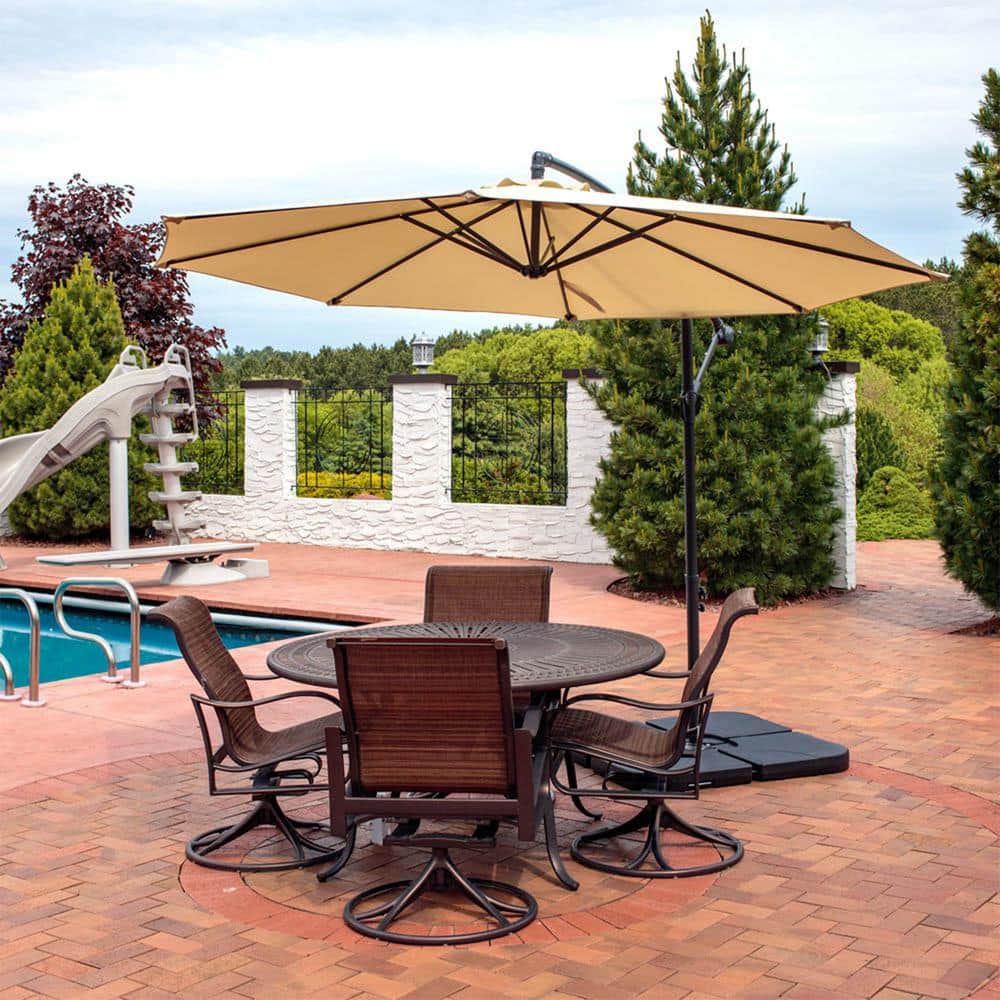 Beige Steel Octagon Cantilever Patio Umbrella with Polyester Canopy