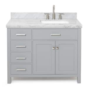 Bristol 43 in. W x 22 in. D x 36 in. H Freestanding Bath Vanity in Grey with Carrara White Marble Top