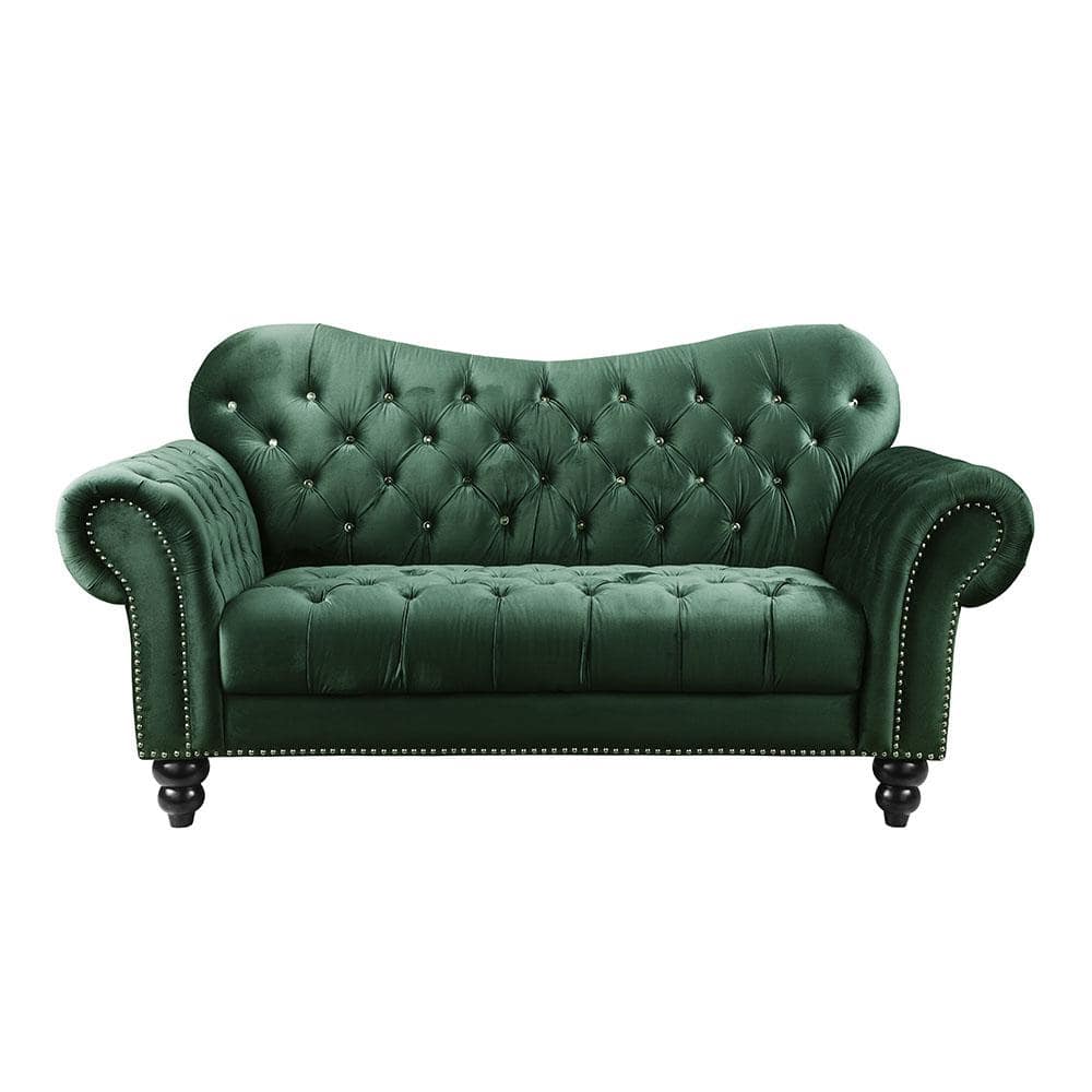 Acme Furniture Iberis 76 in. Green Round Arm Velvet Straight Loveseat