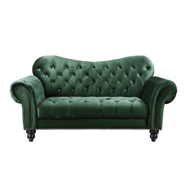 Acme Furniture Iberis 76 in. Green Velvet 2-Seat Loveseat with Round Arms