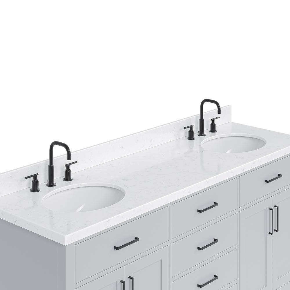 Gray Double Bathroom Vanity with Quartz Top and Storage