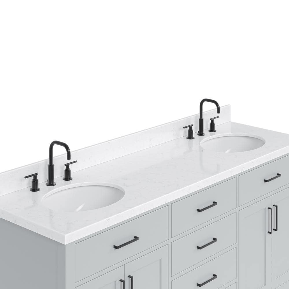 Gray Double Bathroom Vanity with Quartz Top and Storage