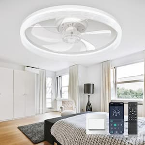 20 in. Modern Indoor White Flush Mount Ceiling Fans with Remote Control - Timing Fan with Light Dimmable for Bedroom