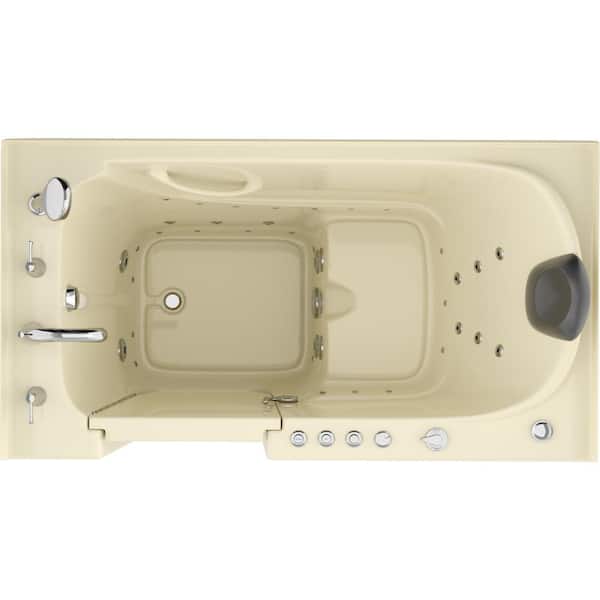 Safe Premier Series 32 in. L x 60 in. W Left Side Drain Combination Jetted Bathtub in Biscuit with Fast Fill Faucet Set